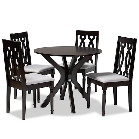 Baxton Studio Callie Grey Upholstered and Brown Finished Wood 5-Piece Dining Set 170-9734-10892